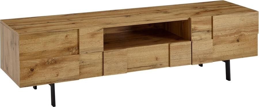 Sky Style HiFi Lowboard Hangend Mango Massief Hout Metaal 150x25x35 cm TV-Dressoir Zwart Design TV-Meubel Modern TV-Tafel Wand TV-Bord Woonkamer