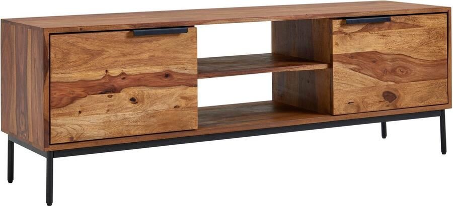 Sky Style HiFi Lowboard Massief Sheesham-Hout TV-Dressoir 95x44x34 cm met Schuifdeur TV-Meubel Hoog TV-Tafel TV-Bord Woonkamer Modern