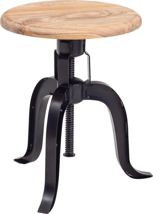 Sky Style kruk echt leer metaal 35 x 48 x 35 cm design kruk rond Decoratieve kruk met lederen bekleding Moderne lederen kruk bekleed in bruin