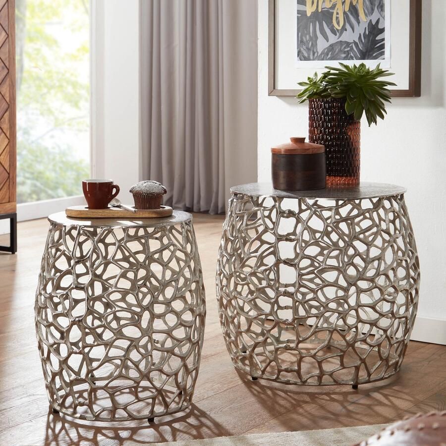 Wohnling Bijzettafelset zilver aluminium rond