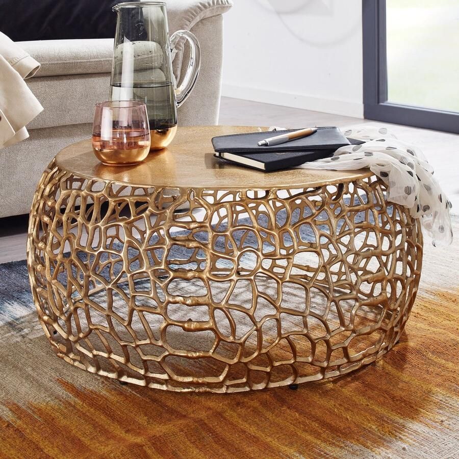 Sky Style Koffietafel Aluminium 66x66x30 cm Salontafel Metaal Goud Tafel Woonkamer Rond Woonkamertafel Modern Kleine Bijzettafel