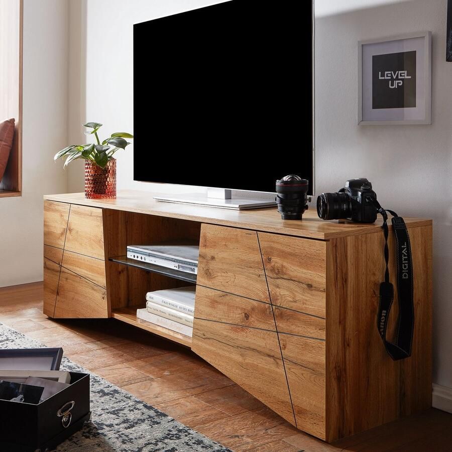 Sky Style Lowboard hout eiken decor 160x50x40 cm TV-dressoir met 2 deuren -Design TV meubel hoog TV meubel TV meubel modern TV dressoir woonkamer