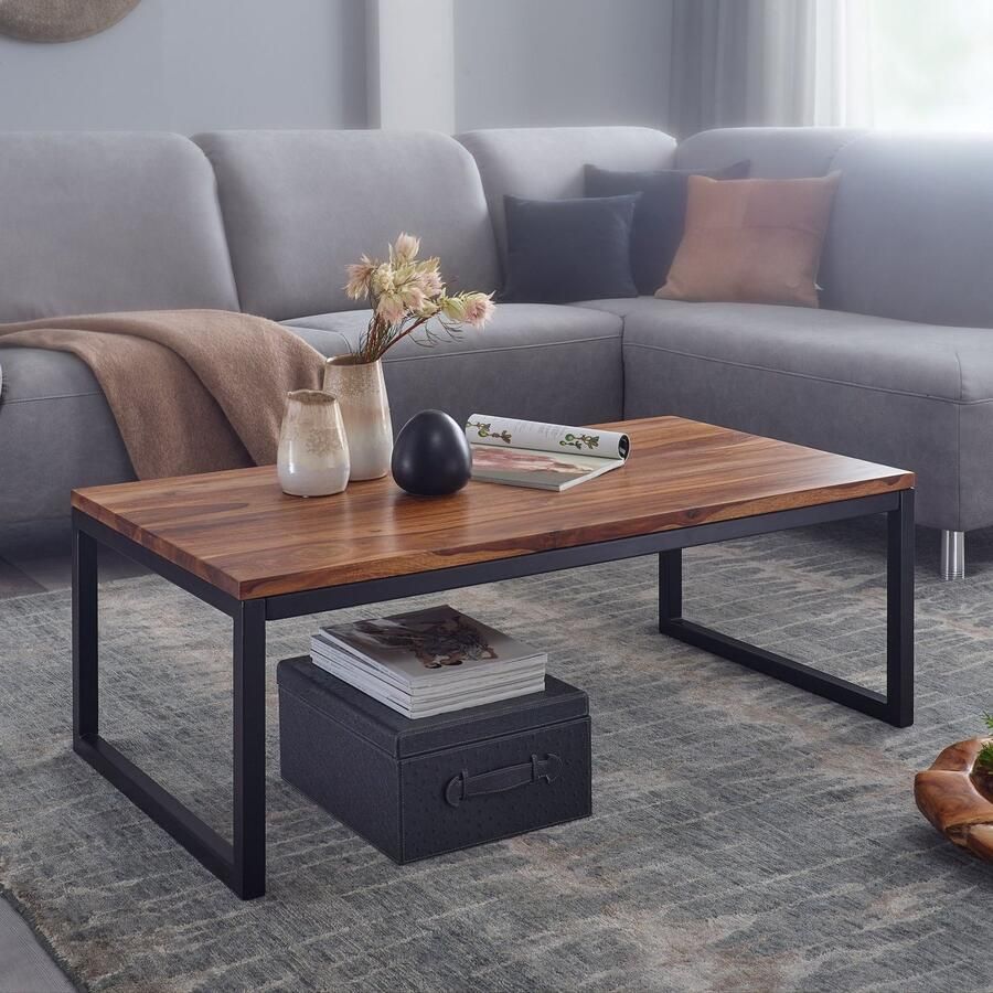 Sky Style salontafel 110x40x60 cm Sheesham massief houten metalen salontafel Design salontafel in industriÃle stijl Tafel woonkamer Solide loungetafel