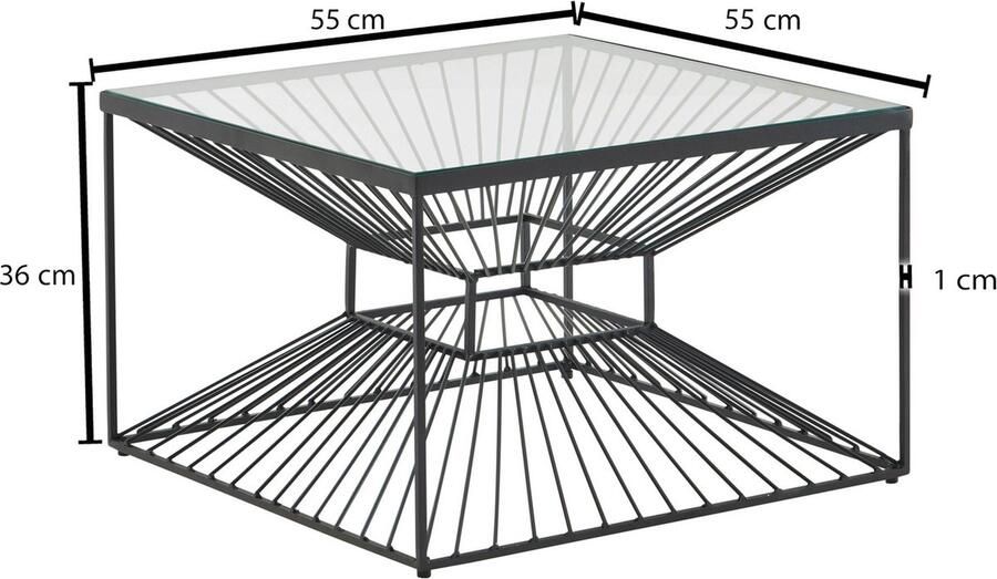 Sky Style Koffietafel Glas en Metaal 55x55x36 cm Salontafel Zwart Tafel Woonkamer Vierkant Woonkamertafel Modern Kleine Bijzettafel