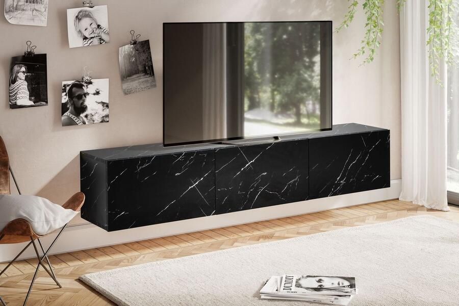 Sky Style Novia Zwart 160 cm TV Wandmeubel Marmerlook