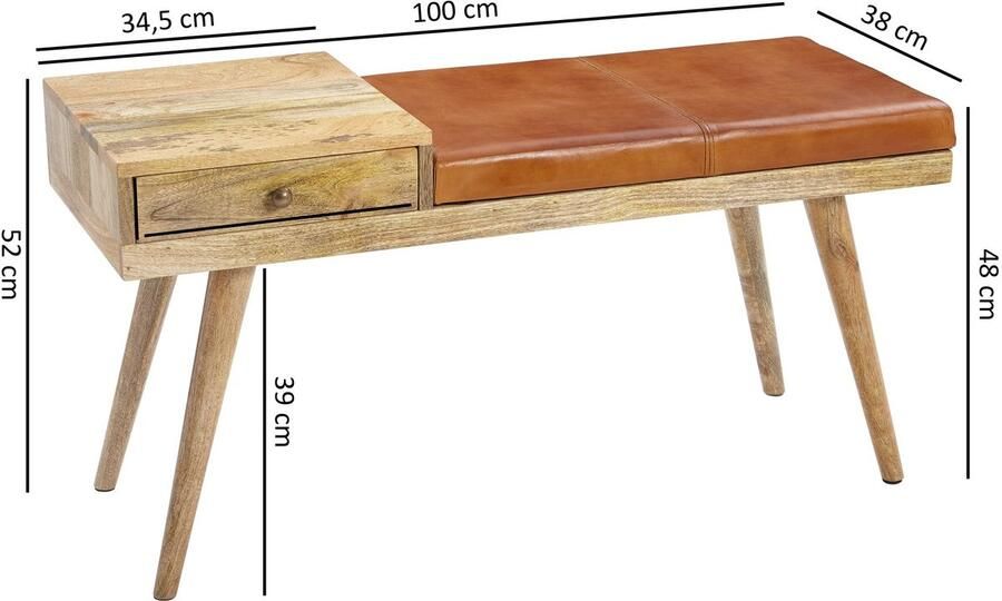 Wohnling Bank SALIM geitenleer bruin 100 cm - Foto 3