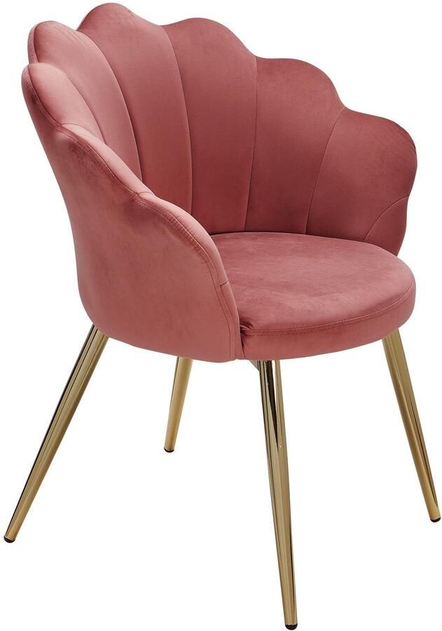 Wohnling dining tulp fluweel roze gestoffeerd | Keukenstoel met goudkleurige poten | Schelpstoel Scandinavisch design | Gestoffeerde stoel met stoffen bekleding