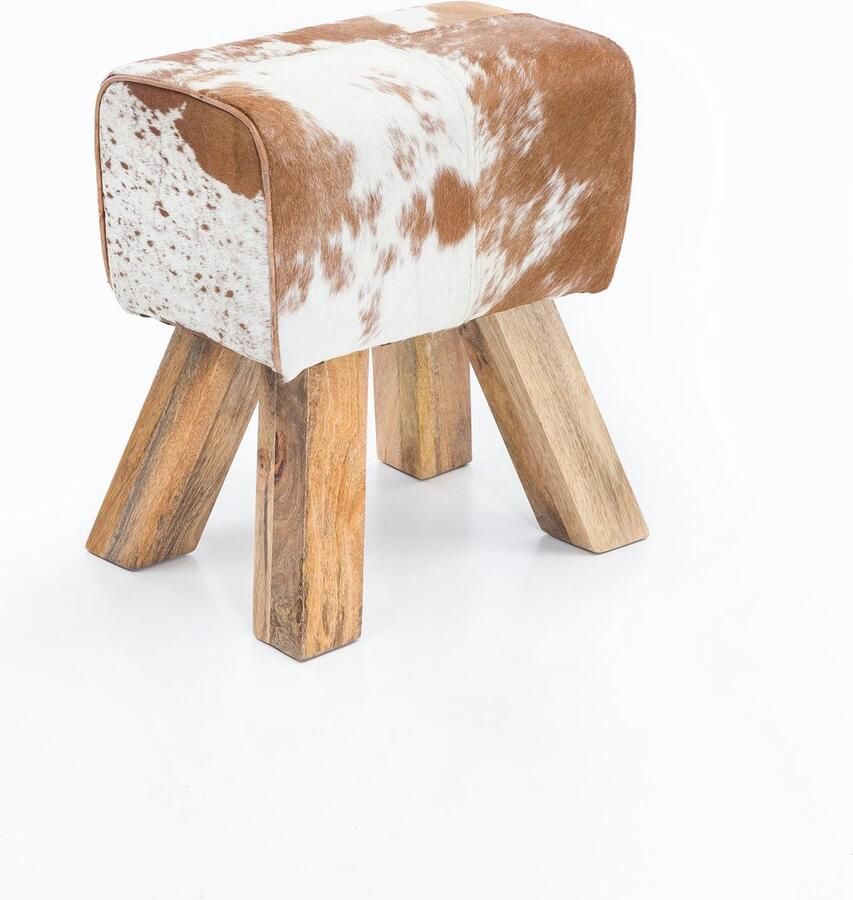 Sky Style Turn Bock kruk geitenleer Brown White 40 x 30 x 47 cm Draai kruk leer kruk Extra kruk leren poef - Foto 2