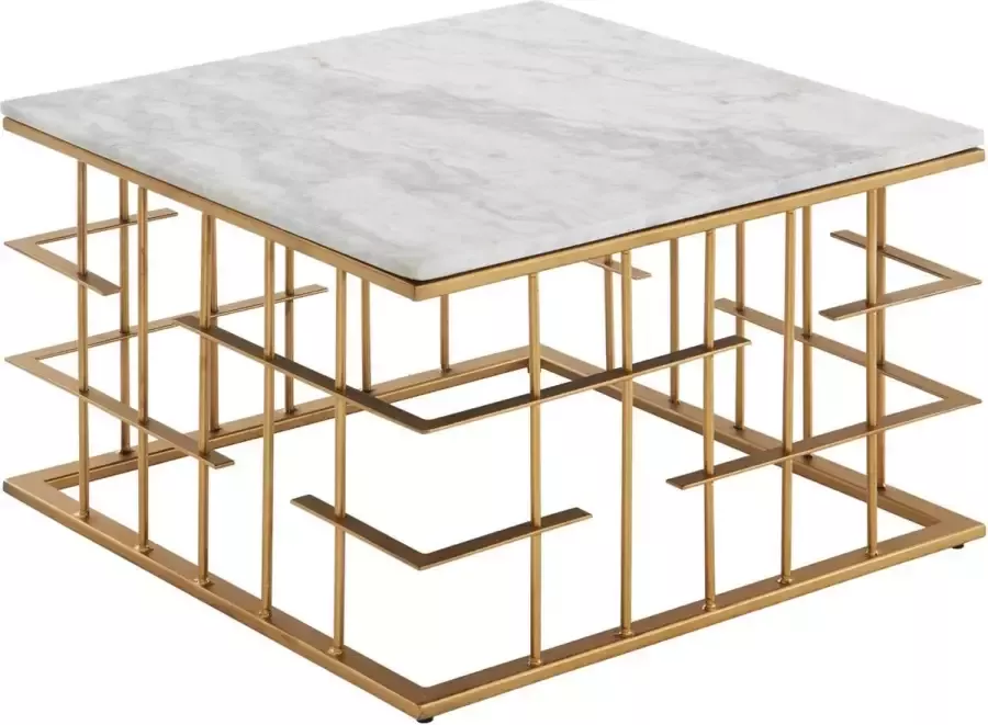 Sky Style Koffietafel Echt Marmer en Metaal 55x55x35 cm Salontafel Wit Goud Tafel Woonkamer Vierkant Woonkamertafel Modern Kleine Bijzettafel