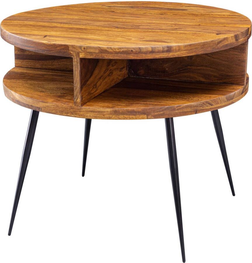 Sky Style tafel Sheesham massief hout metaal 60x45x60 cm tafel woonkamer Design bijzettafel met plank Kleine salontafel rond bruin