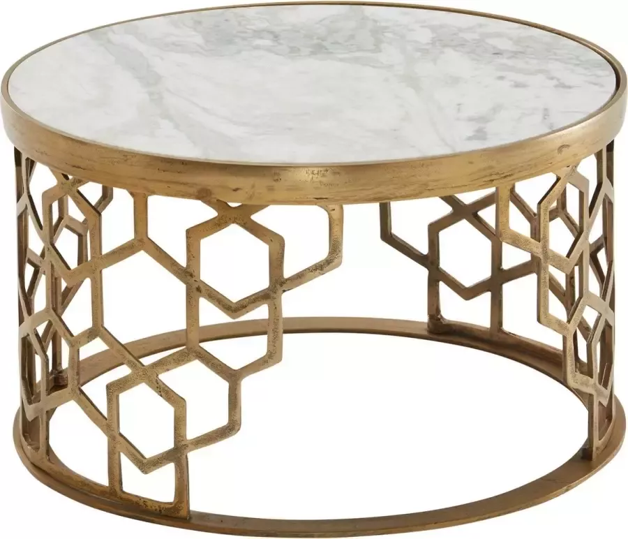 Sky Style Koffietafel Echt Marmer en Metaal 60x60x36 cm Salontafel Wit Goud Tafel Woonkamer Rond Woonkamertafel Modern Kleine Bijzettafel