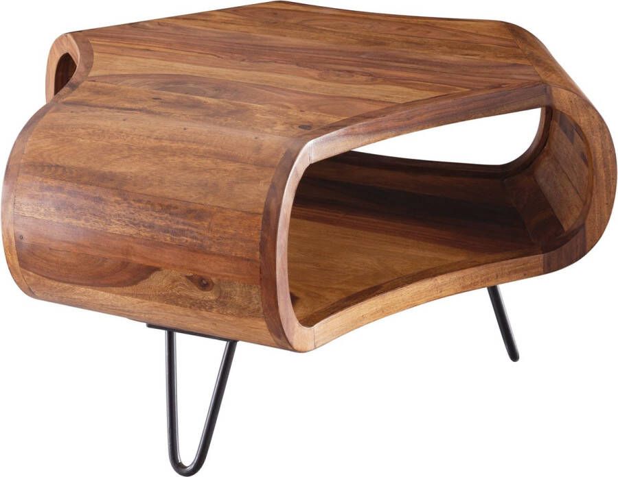 Sky Style WL5.603 Sheesham 60x60x35 cm Massief houten plank & metalen frame Retro salontafel Rechthoekig massief hout Bruin Banktafel Modieuze houten tafel met compartiment woonkamer