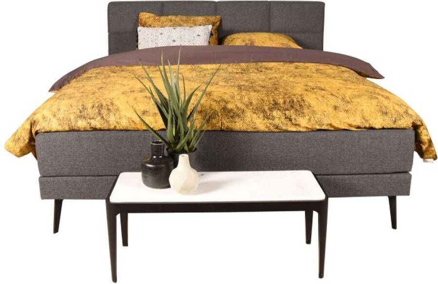 Slaapdirect Boxspring Halmstad 160x200 Vlak Complete set inclusief hoofdbord + matras + topper