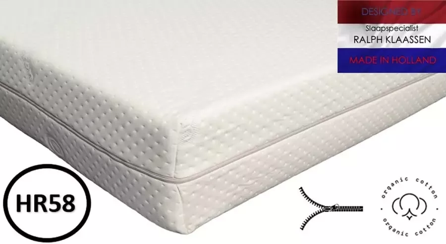 Slaapspecialist Ralph Klaassen Topdek Rayon9 Bio Organic Topper Topmatras Biologisch Koudschuim HR55 Rits Dikte 9 cm 160 x 190 cm
