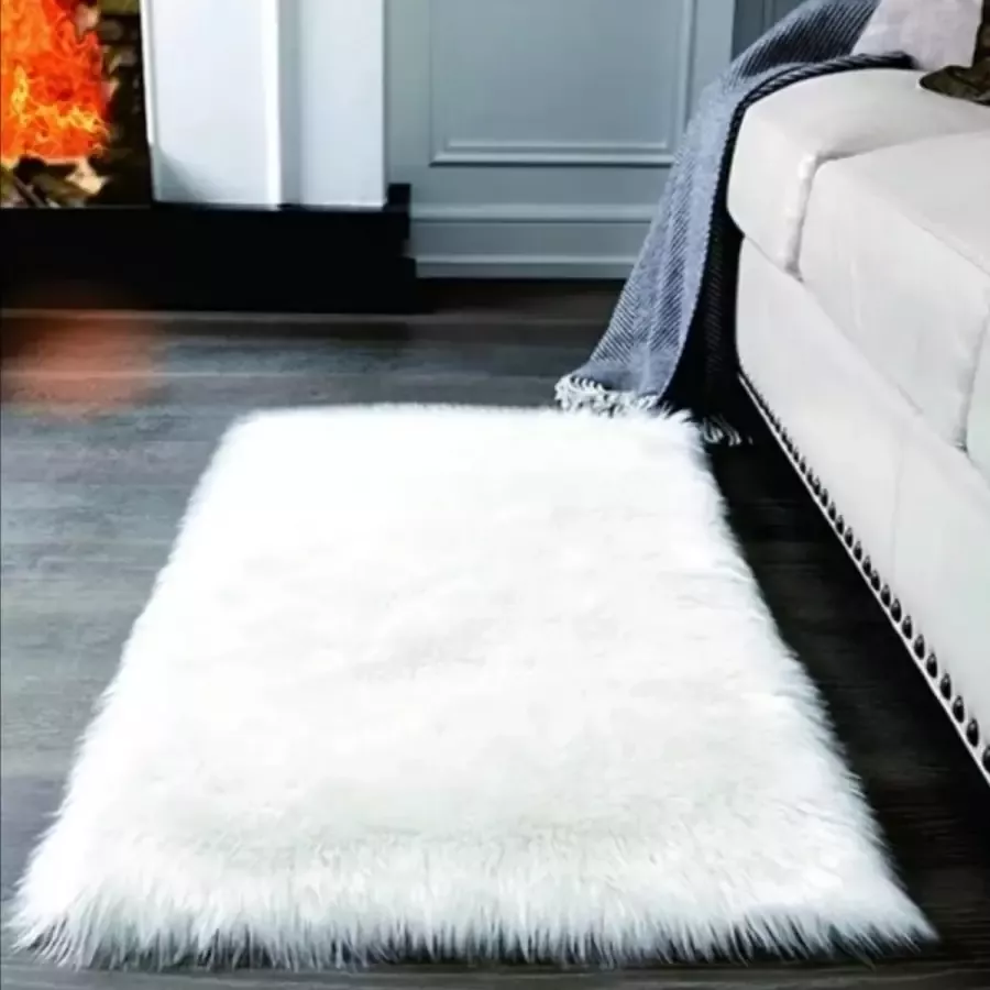 SLC Collection Vloerkleed Wit Kleed 60x120cm Imitatie Schapenvacht Imitatiebont Faux Schapenwol Landelijk zacht