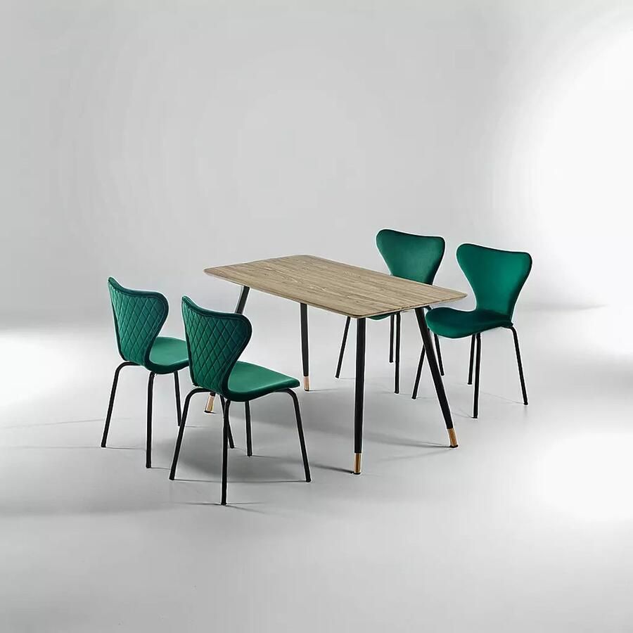 Sleekinterior COMBINATIE DEAL Femme Vlinderstoelen Smarald Groen in set van 4 + Maki Eettafel Direct Leverbaar