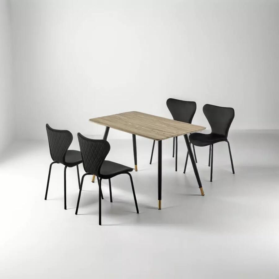 Sleekinterior COMBINATIE DEAL Femme Vlinderstoelen Zwart in set van 4 + Maki Eettafel Direct Leverbaar