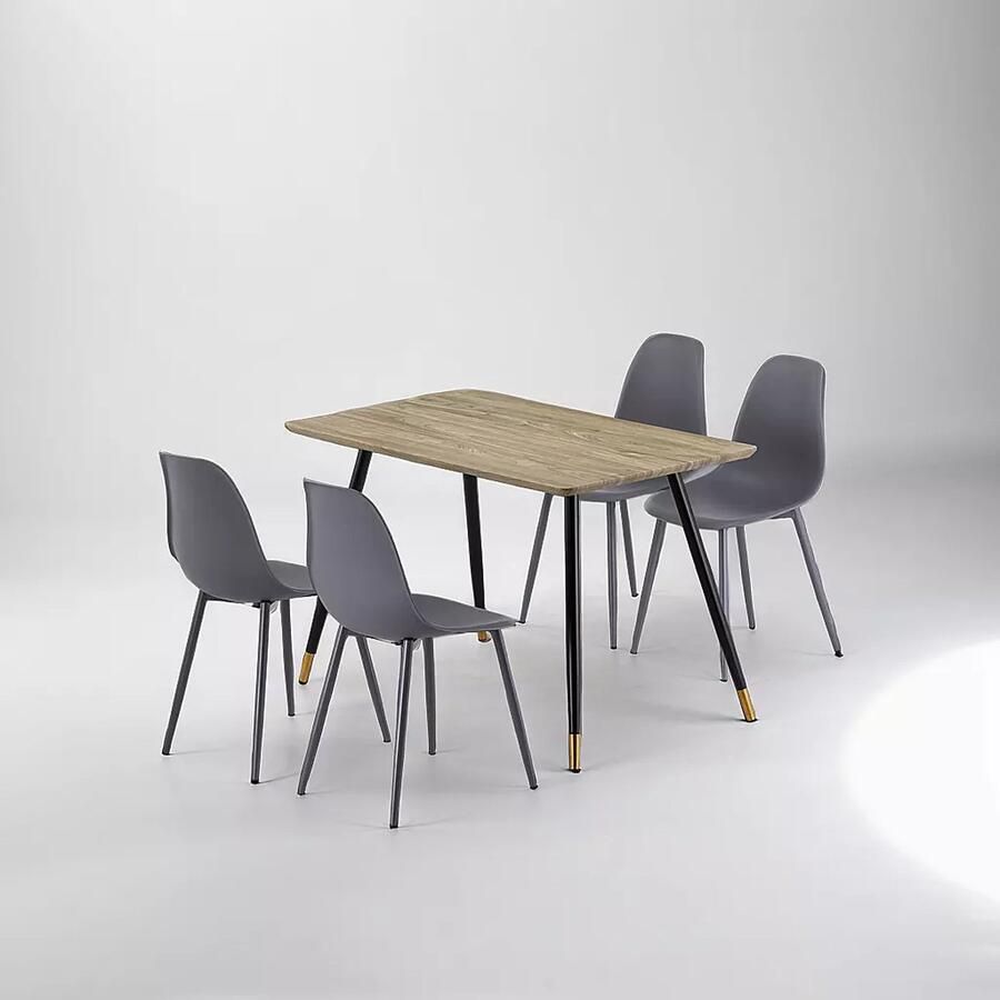Sleekinterior COMBINATIE DEAL Jazz Stoelen Grijs in set van 4 + Maki Eettafel Direct Leverbaar