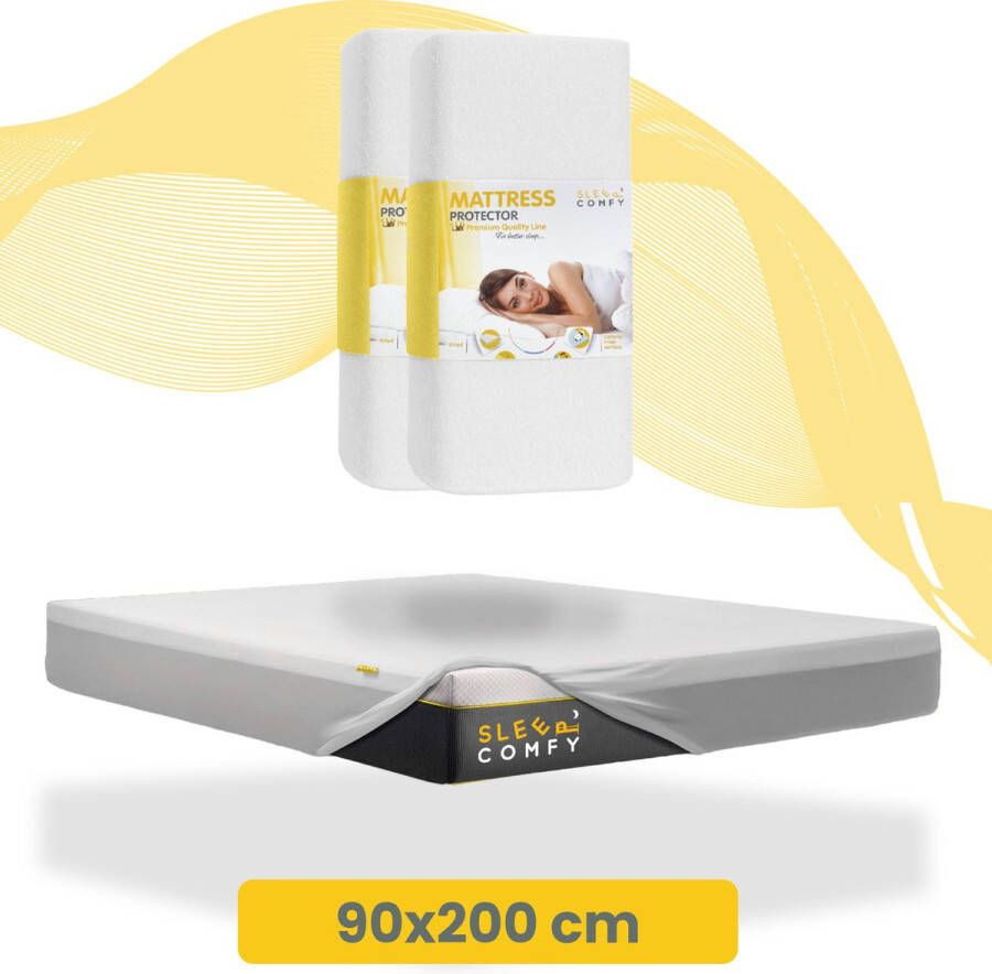 Sleep comfy 2 stuks Waterdicht Matrasbeschermers 90x200 cm 30 dagen Proefslapen Moltons Hoeslakenbadstof Antibacteriëel Rondom Elastiek Wit Waterdichte Matras Beschermer Incontinentie Matrasbeschermer