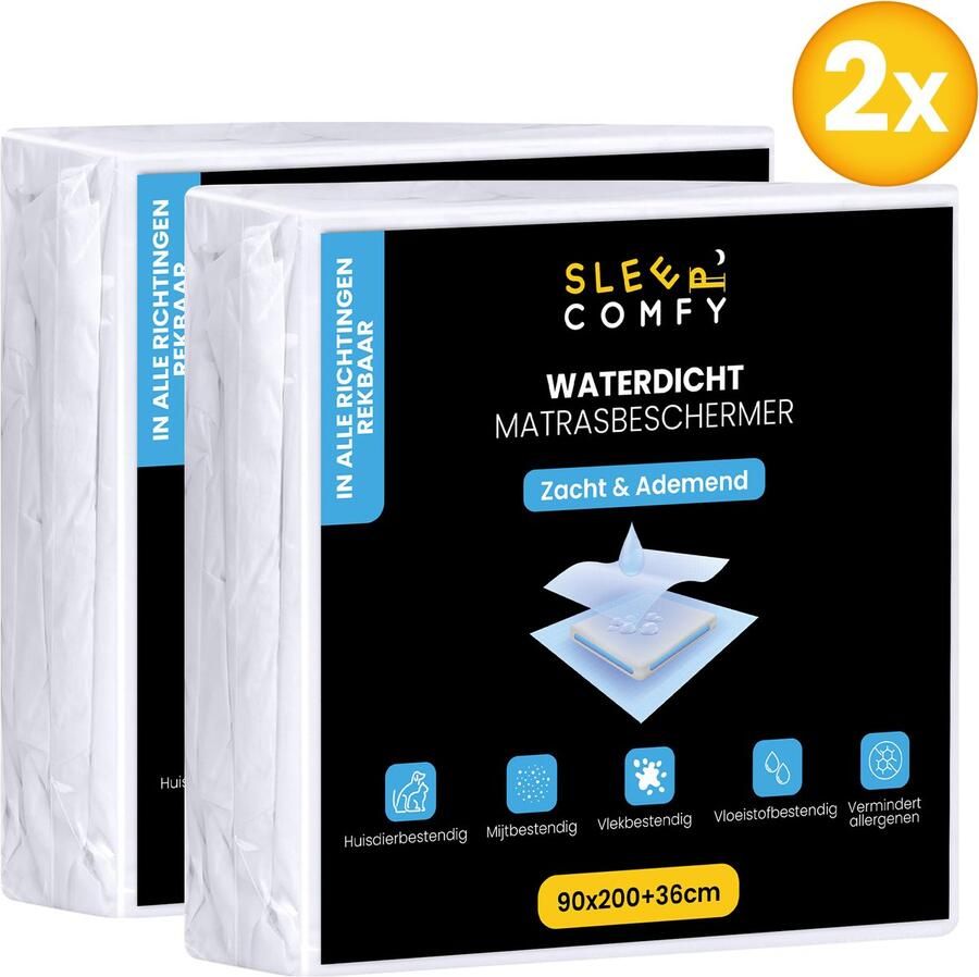 Sleep comfy 2 stuks Waterdicht Matrasbeschermers 90x200 cm 30 dagen Proefslapen Moltons Hoeslakenbadstof Antibacteriëel Rondom Elastiek Wit Waterdichte Matras Beschermer Incontinentie Matrasbeschermer