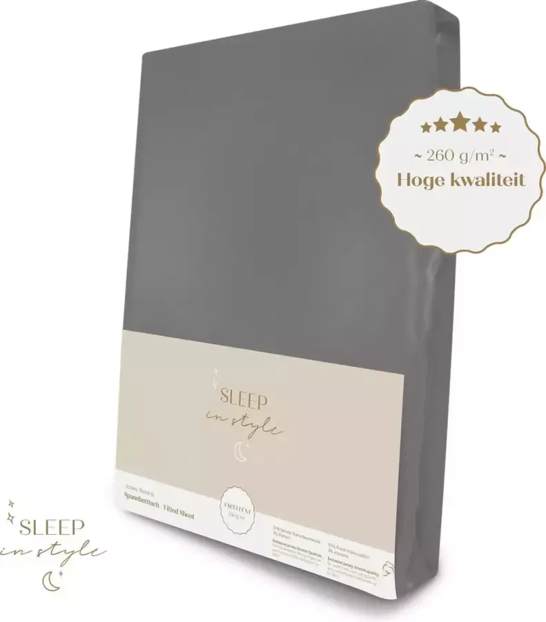 Sleep in Style Hoge hotelkwaliteit Jersey Hoeslaken voor Matras 100x200 cm (tot 40 cm hoogte) – 260 grams -Donkergrijs - Foto 2