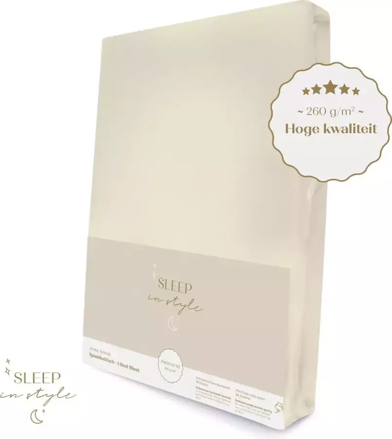Sleep in Style Hoge hotelkwaliteit Jersey Hoeslaken voor Matras 100x220 cm (tot 40 cm hoogte) – 260 grams -Champagne Creme