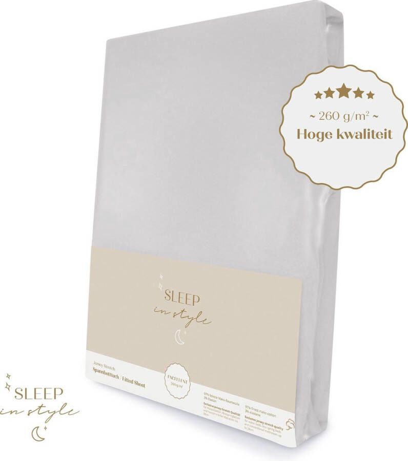 Sleep in Style Hoge hotelkwaliteit Jersey Hoeslaken voor Matras 90x200 t m 120x220 cm- (tot 40 cm hoogte) – 260 grams -Zilver Grijs