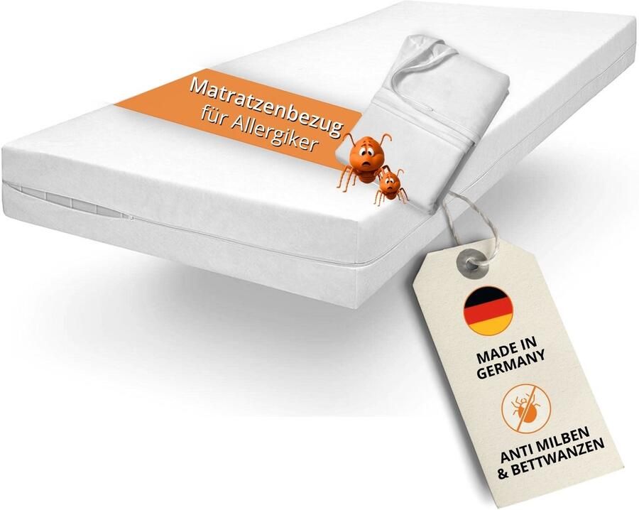 Sleepling 90 x 200 Matrashoes Evolon Encasing allergievriendelijke Matrasbeschermhoes van polyester Allergie- & anti-mijt bescherming matrassen tot 25 cm wasbaar op 95 graden Made in Germany wit