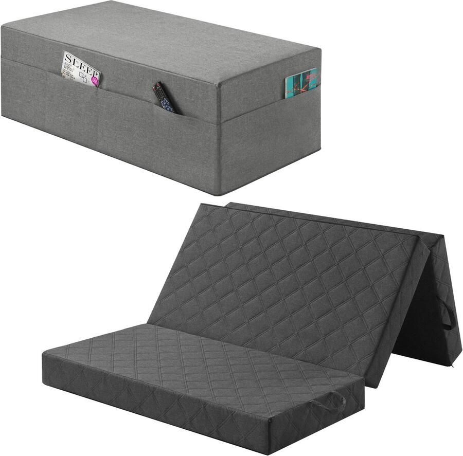 Sleepling 120 x 195 cm Vouwmatras hardheidsgraad 2.5 logeermatras met comfort- en viscokern opvouwbaar tot zitpoef met extra hoes Made in EU afneembare hoes van polyester wasbaar op 30 graden 120 x 195 x 14 cm donkergrijs