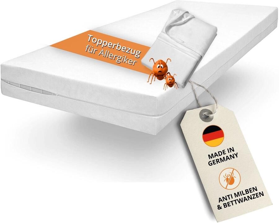 Sleepling 100 x 200 Topperhoes Evolon Encasing allergievriendelijke Matrasbeschermhoes van polyester Allergie- & anti-mijt bescherming matrassen tot 6 cm wasbaar op 95 graden Made in Germany wit
