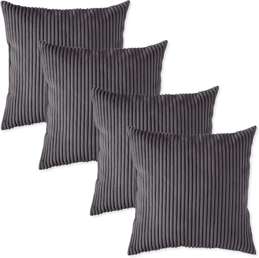 Sleepling 40 x 40 cm sierkussenset 4-delig kussens van robuuste meubelstof in cord-look kussens voor bank sofa bed terras of balkon Made in EU wasbaar op 30 graden donkergrijs