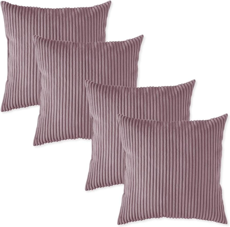 Sleepling 40 x 40 cm sierkussenset 4-delig kussens van robuuste meubelstof in cord-look kussens voor bank sofa bed terras of balkon Made in EU wasbaar op 30 graden roze