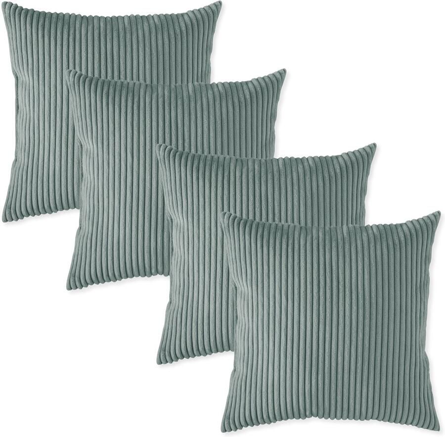 Sleepling 40 x 40 cm sierkussenset 4-delig kussens van robuuste meubelstof in cord-look kussens voor bank sofa bed terras of balkon Made in EU wasbaar op 30 graden turkoois
