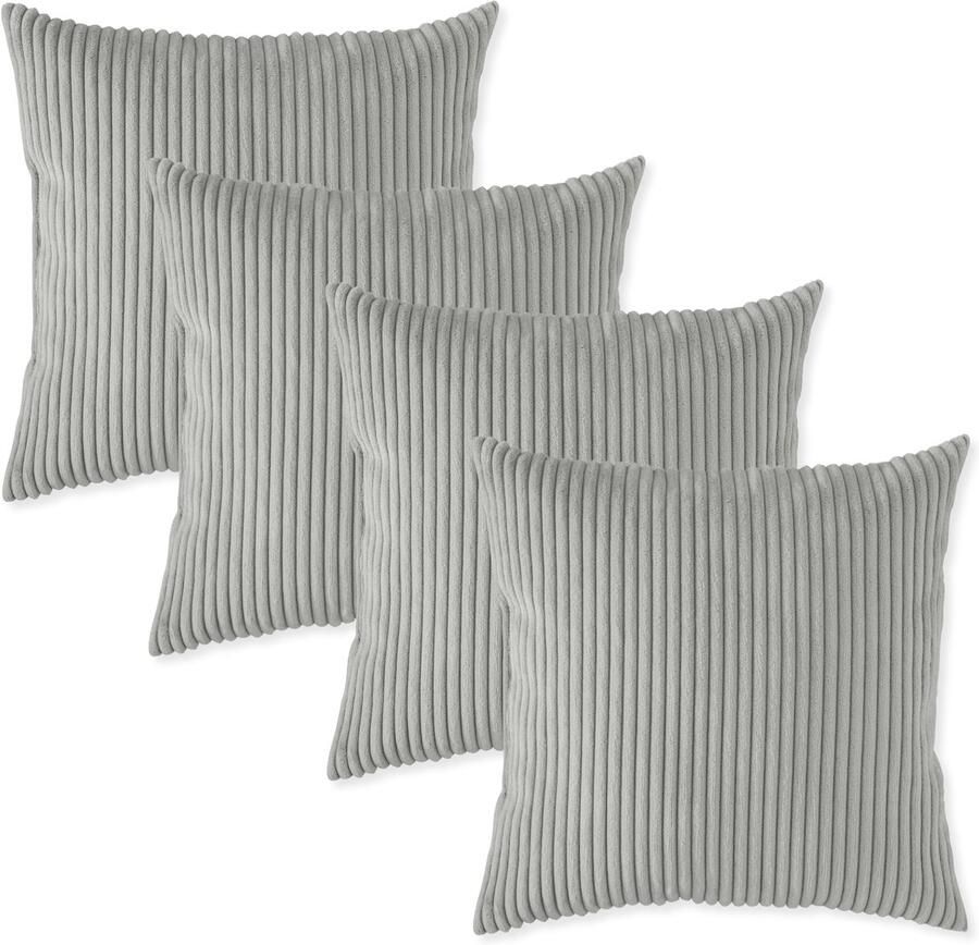 Sleepling 40 x 40 cm sierkussenset 4-delig kussens van robuuste meubelstof in cord-look kussens voor bank sofa bed terras of balkon Made in EU wasbaar op 30 graden steengrijs