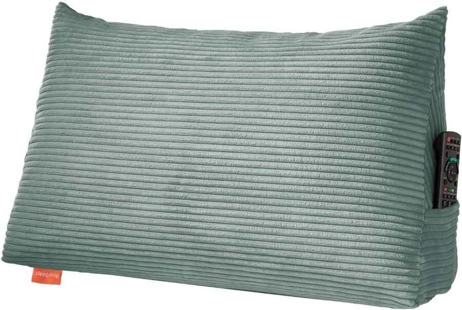 Sleepling 70 x 40 x 20 cm rugkussen corduroy look wigkussen voor bed en bank lendenkussen driehoekig leeskussen kussen met afneembare wasbare hoes zijvak turquoise