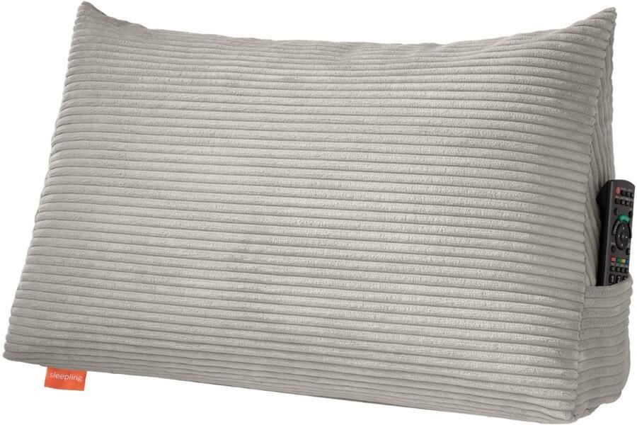 Sleepling 70 x 40 x 20 cm rugkussen corduroy look wigkussen voor bed en bank lendenkussen driehoekig leeskussen kussen met afneembare wasbare hoes zijvak steengrijs