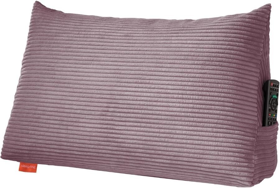 Sleepling 70 x 40 x 20 cm rugkussen corduroy look wigkussen voor bed en bank lendenkussen driehoekig leeskussen kussen met afneembare wasbare hoes zijvak roze