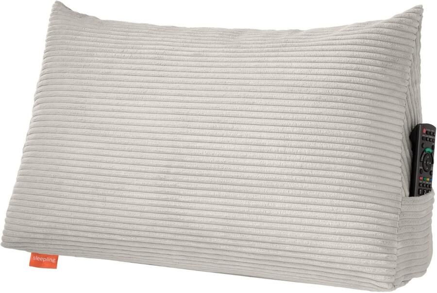 Sleepling 70 x 40 x 20 cm rugkussen corduroy look wigkussen voor bed en bank lendenkussen driehoekig leeskussen kussen met afneembare wasbare hoes zijvak beige