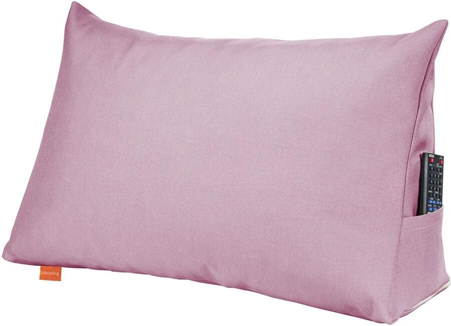 Sleepling 70 x 40 x 20 cm rugkussen wigkussen voor bed en bank lendenkussen driehoekig leeskussen kussen met afneembare wasbare hoes zijvak roze