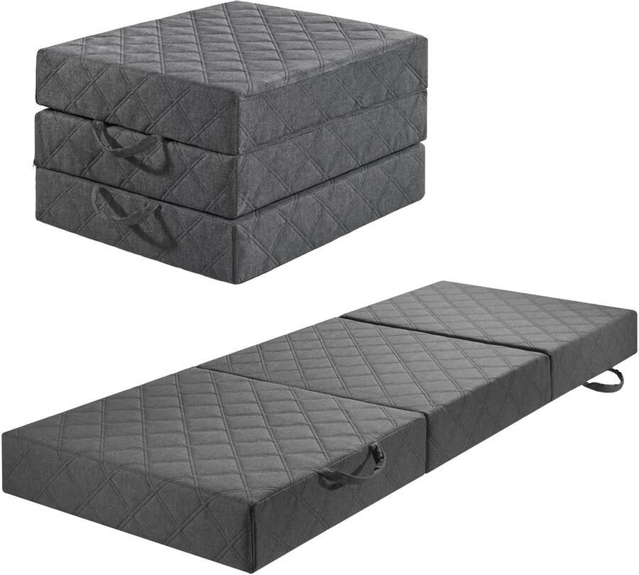 Sleepling 75 x 195 cm Vouwmatras hardheidsgraad 2.5 logeermatras met comfort- en viscokern opvouwbaar tot zitpoef Made in EU afneembare hoes van polyester wasbaar op 30 graden 75 x 195 x 14 cm donkergrijs