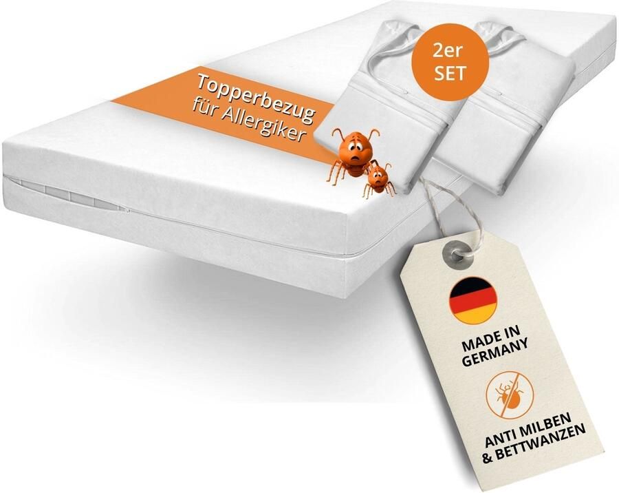 Sleepling 100 x 200 Topperhoes Evolon Encasing set van 2 allergievriendelijke Matrasbeschermhoes van polyester Allergie- & anti-mijt bescherming matrassen tot 6 cm wasbaar op 95 graden Made in Germany wit