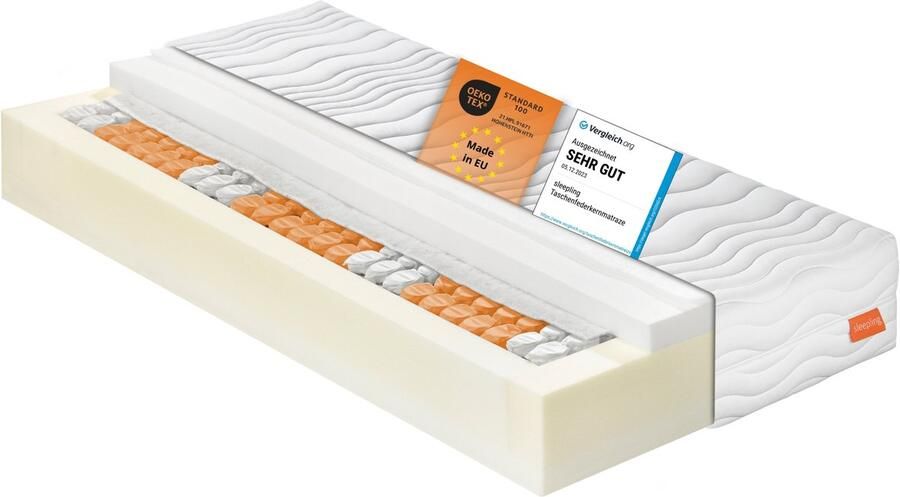 Sleepling binnenvering matras Innovation 320 120 x 200 x 25 cm hardheid graad 3 pocketveren kern 7-zone Made in EU Ökotex 100 wit