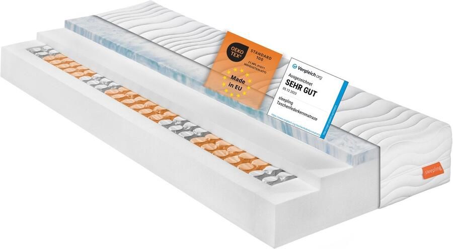 Sleepling binnenvering matras Innovation 420 120 x 200 x 25 cm hardheid graad 4 pocketveren kern met visco matrastopper 7-zone Made in EU Ökotex 100 wit