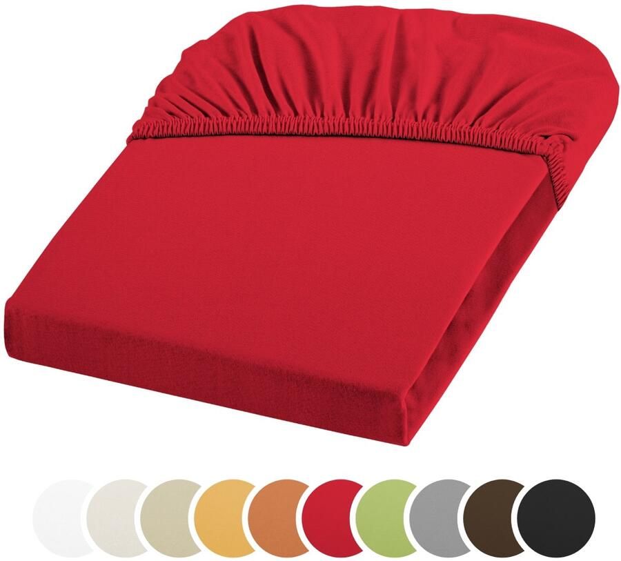 Sleepling jersey stretch hoeslaken 180 x 200 x 220 cm ondoorschijnend hoeslaken katoen met 3% elastaan voor matrassen tot 25 cm hoog rondom elastiek Ökotex wasbaar tot 60 graden rood