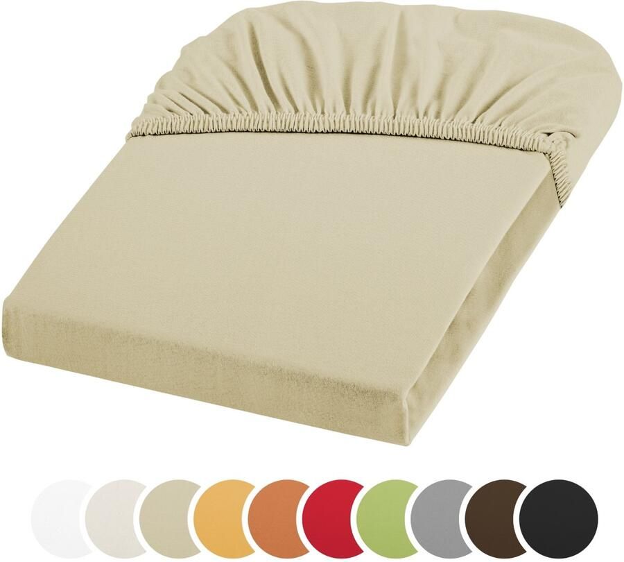 Sleepling jersey stretch hoeslaken 180 x 200 x 220 cm ondoorschijnend hoeslaken katoen met 3% elastaan voor matrassen tot 25 cm hoog rondom elastiek Ökotex wasbaar tot 60 graden beige
