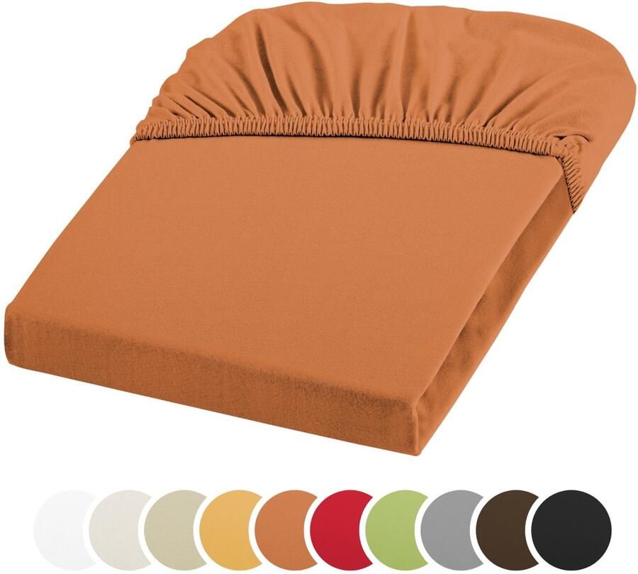 Sleepling jersey stretch hoeslaken 180 x 200 x 220 cm ondoorschijnend hoeslaken katoen met 3% elastaan voor matrassen tot 25 cm hoog rondom elastiek Ökotex wasbaar tot 60 graden oranje