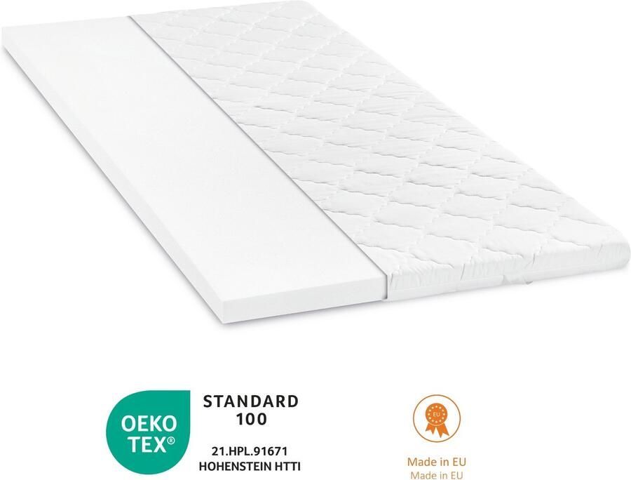Sleepling Koudschuim topper 180 x 200 x 6 cm orthopedische matras topper ergonomisch & puntelastisch voor alle matrassen en bedden Made in EU Ökotex wasbaar op 60 graden wit