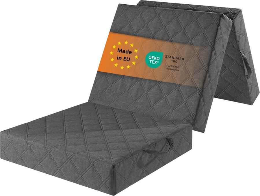 Sleepling opvouwbaar matras 1 persoons 3-delige vouwmatras 75x195 cm hardheidsgraad 2 5 matras met comfortschuim en visco-elastisch schuim als logeermatras opvouwbaar of zitpoef Made in EU 75 x 195 x 15 cm donkergrijs - Foto 2
