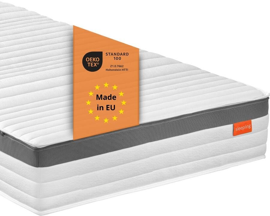 Sleepling 100 x 200 cm Premium 1000-pocketveringmatras Hardheidsgraad 2 Matras met tonvormige pocketveren Premium koudschuim topper 7 zones Made in EU afneembare hoes van polyester wasbaar op 60 graden 100 x 200 x 23 cm wit - Foto 2