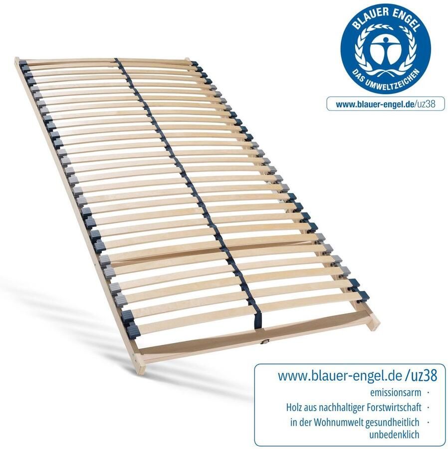 Sleepneo Lattenbodem 80x200 Ergonomisch 7-zone bedbodem met stevig beukenhouten frame 28 latten Gemaakt in Duitsland Zelf te monteren Draagvermogen ca. 150kg Flexibele veerhouten latten